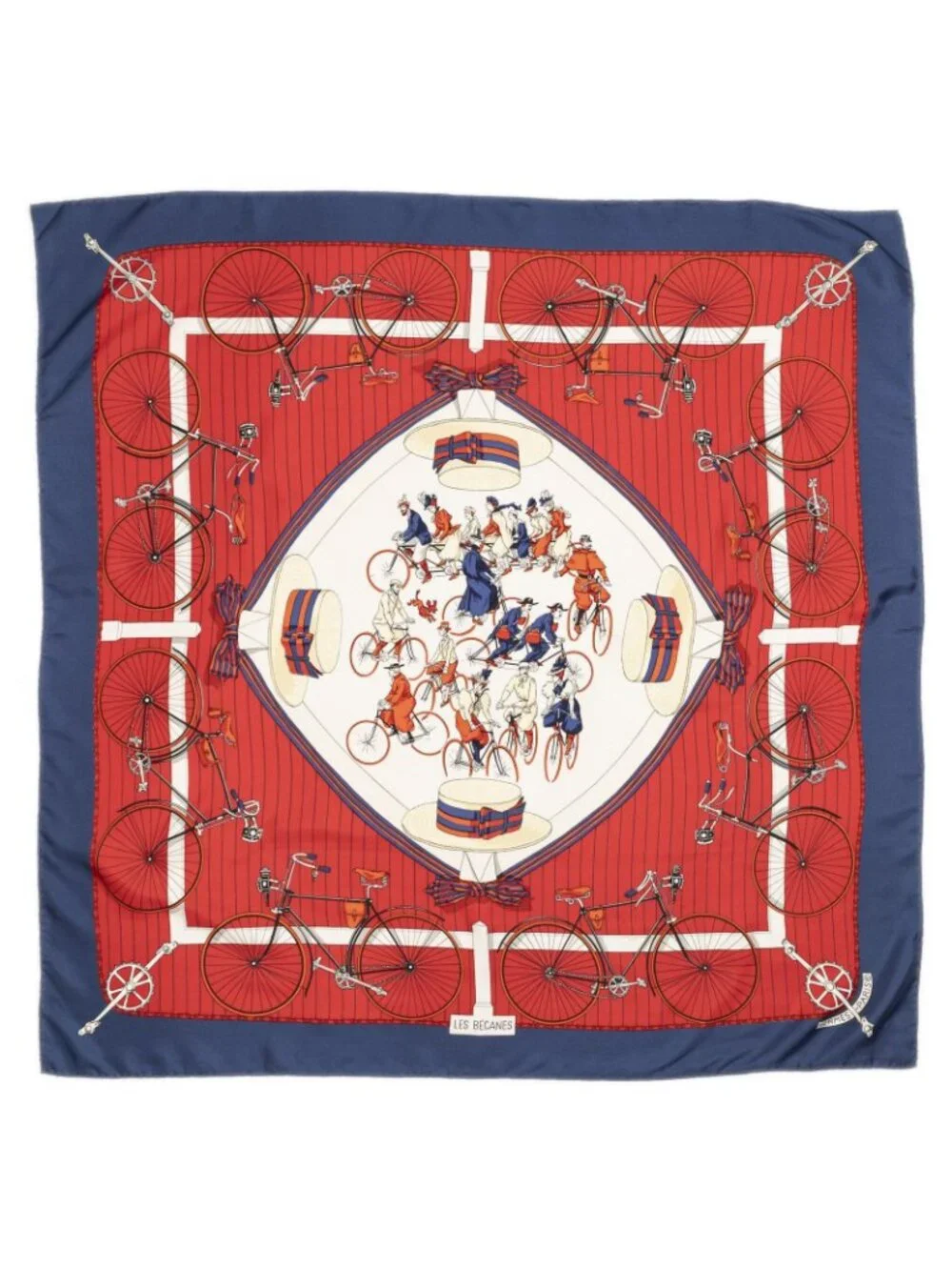 Hermes Scarf Navy Red White Twill Silk